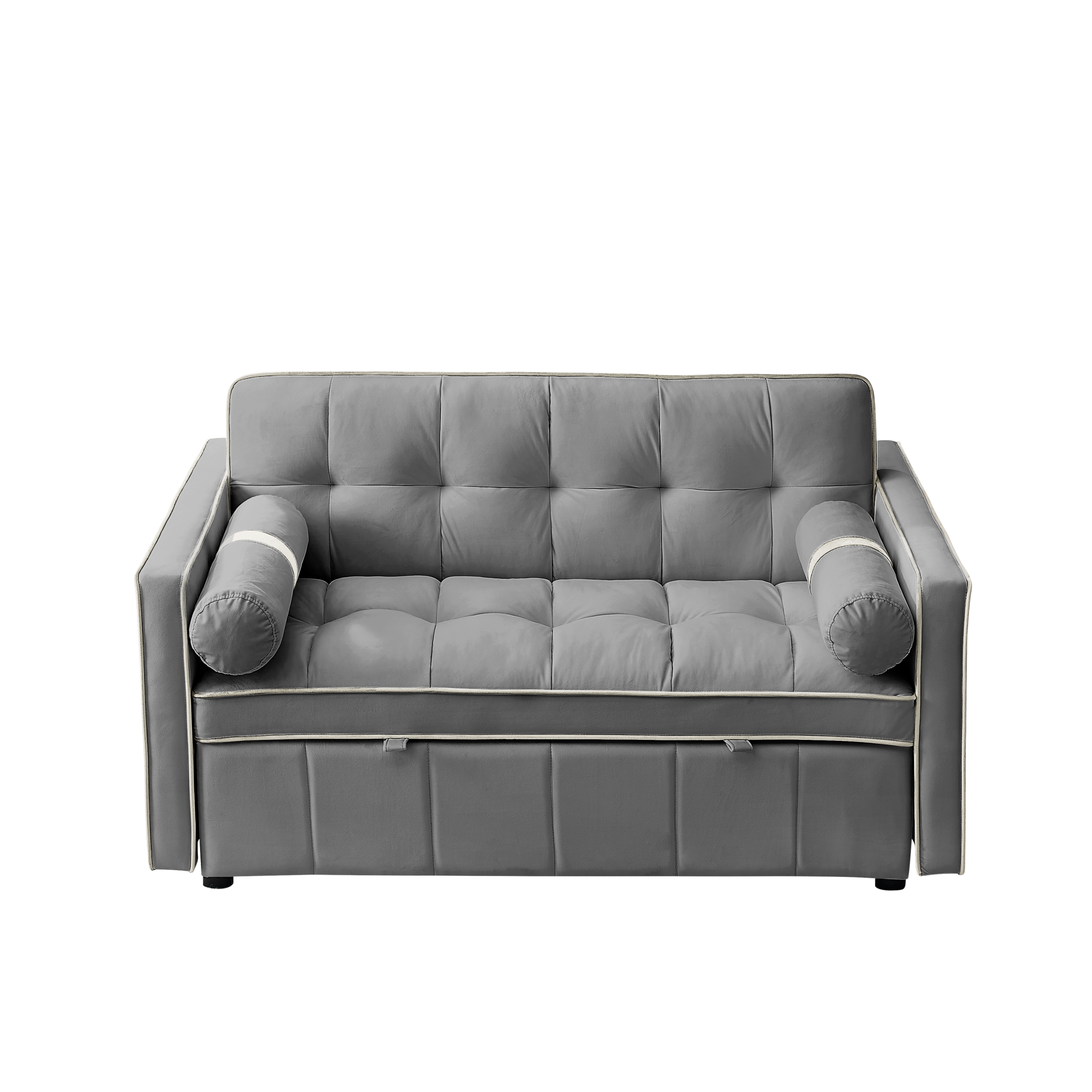 Modern 55.5' Pull Out Sleep Sofa Bed 2 Seater Loveseats Sofa Couch with side pockets, Adjsutable Backrest and Lumbar Pillows for Apartment Office Living Room