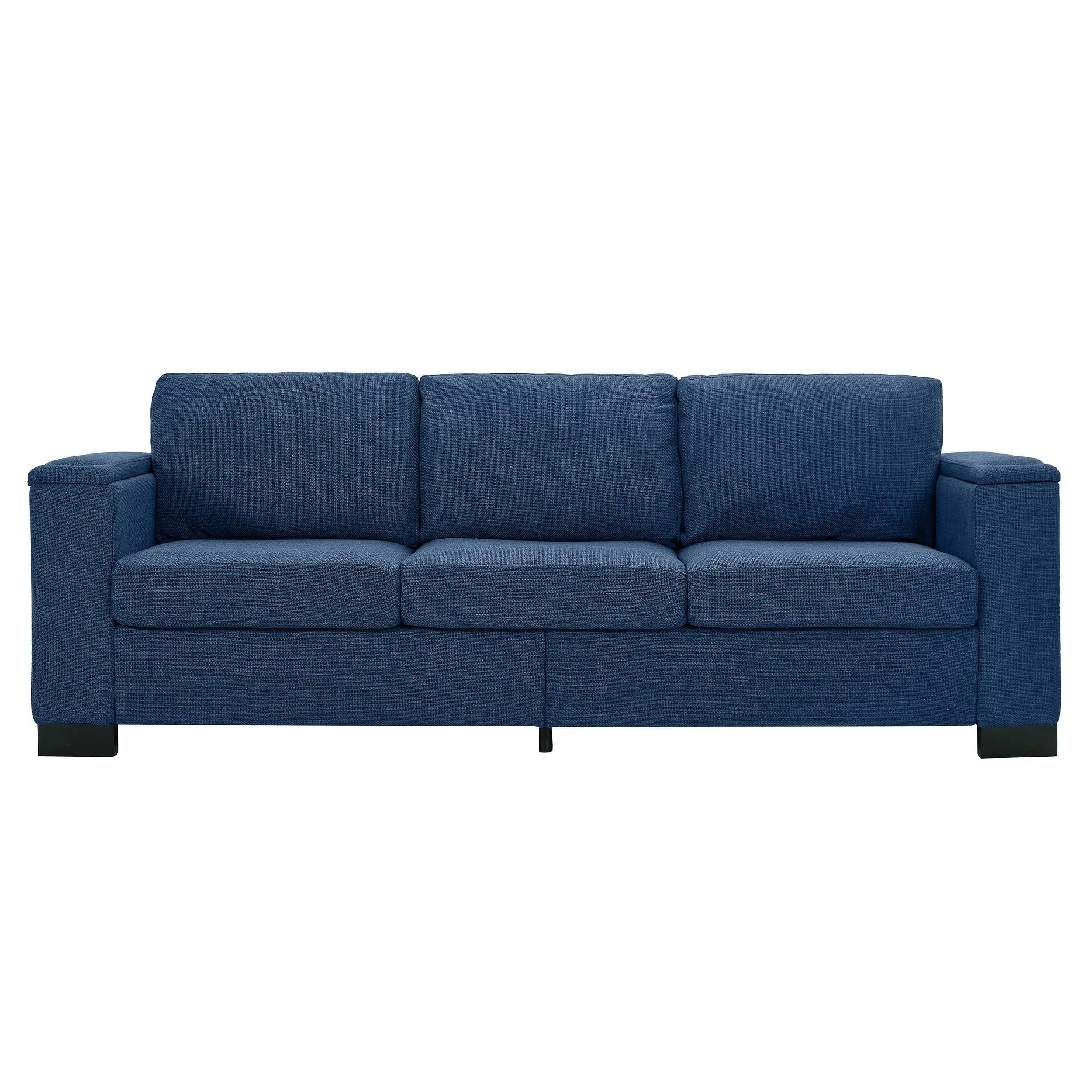 93.7' Modern Style Living Room Sofa Fabric Couch,Square Arm Sofa with Cup Holder,Storage Sofa,Upholstered Polyester Blue.