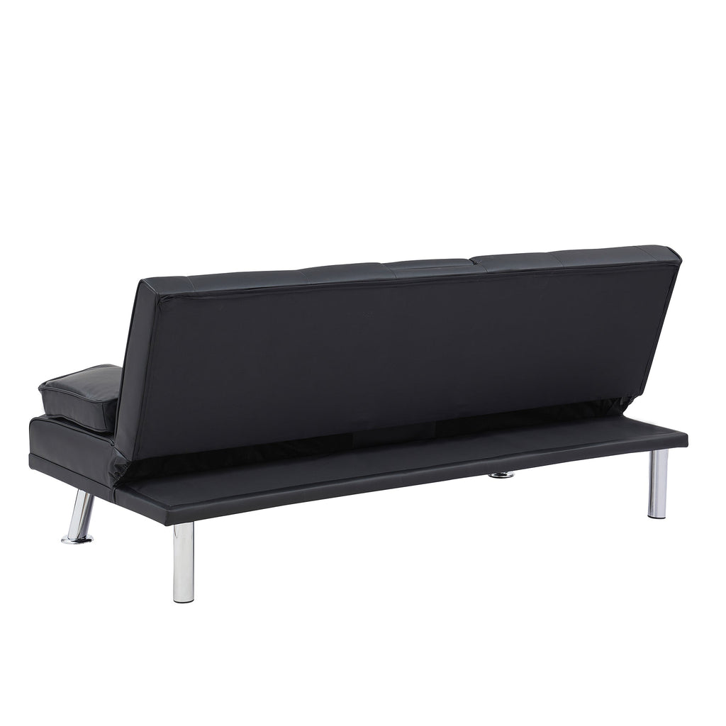Black Leather Office Double Folding Sofa Bed with Matching Coffee Table, Multifunctional Design