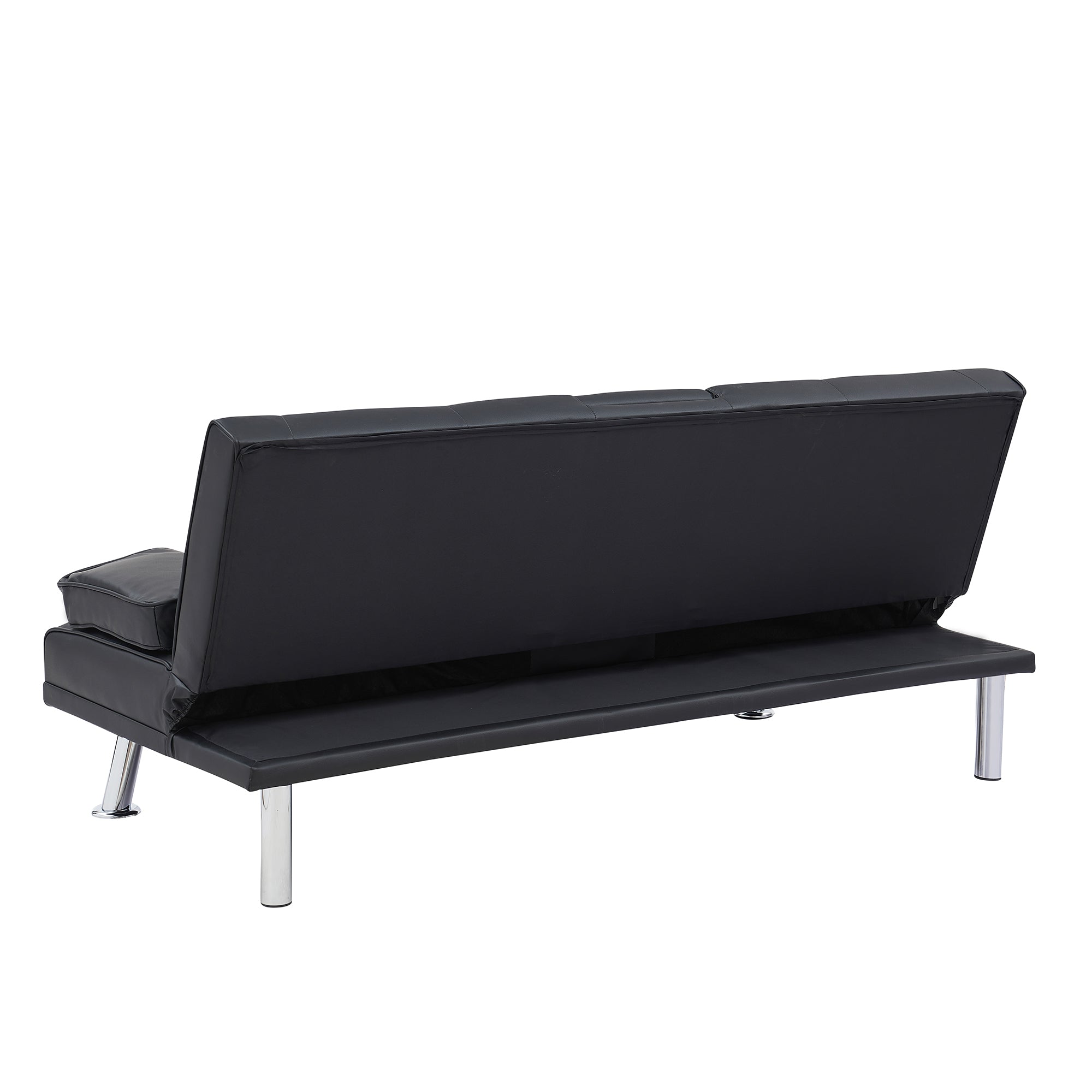 Black Leather Office Double Folding Sofa Bed with Matching Coffee Table, Multifunctional Design