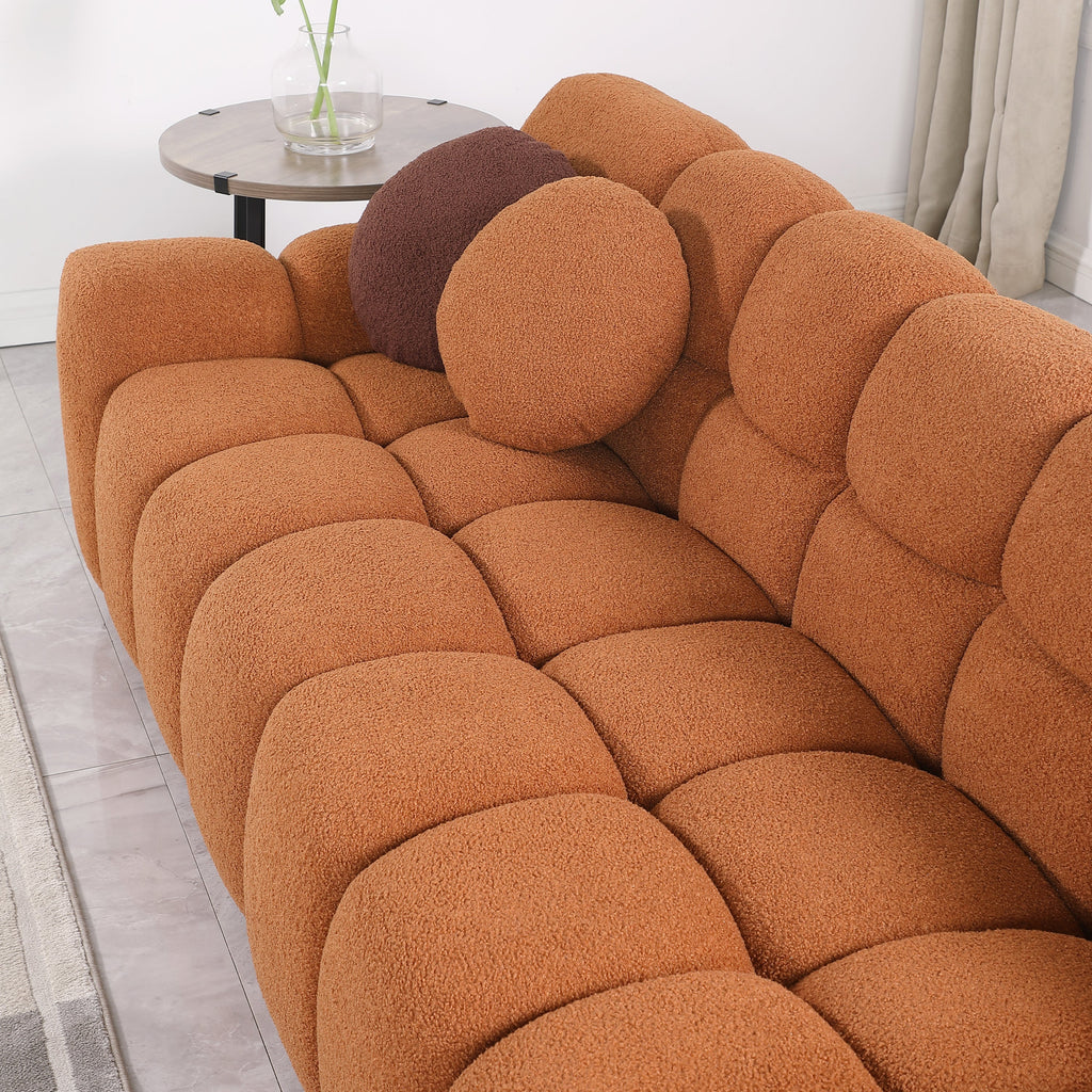 87.4 length ,35.83' deepth ,human body structure for USA people,  marshmallow sofa,boucle sofa ,3 seater, LIGHT BROWN   BOUCLE