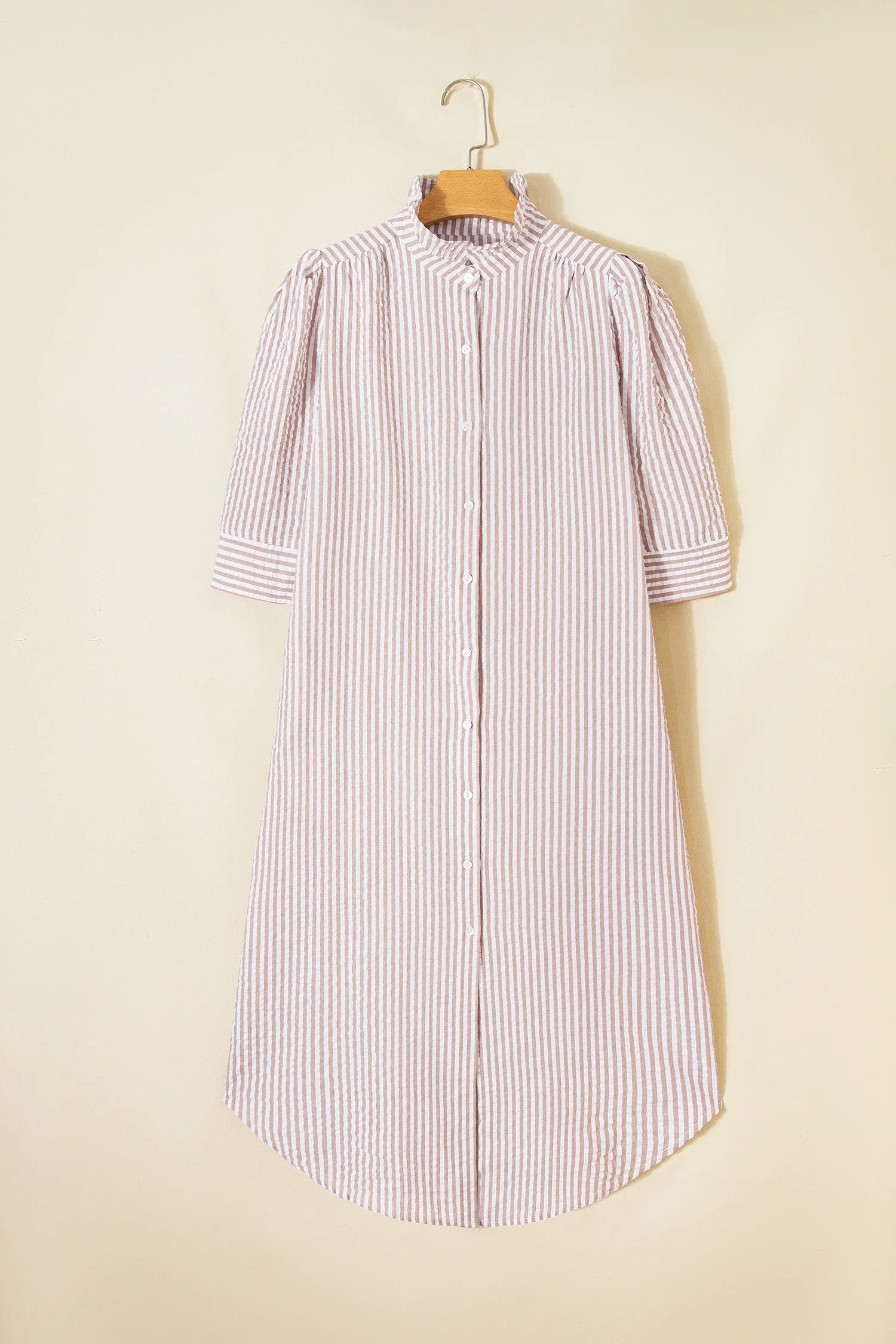 Stripe Frilled Collar 3/4 Sleeve Maxi Dress