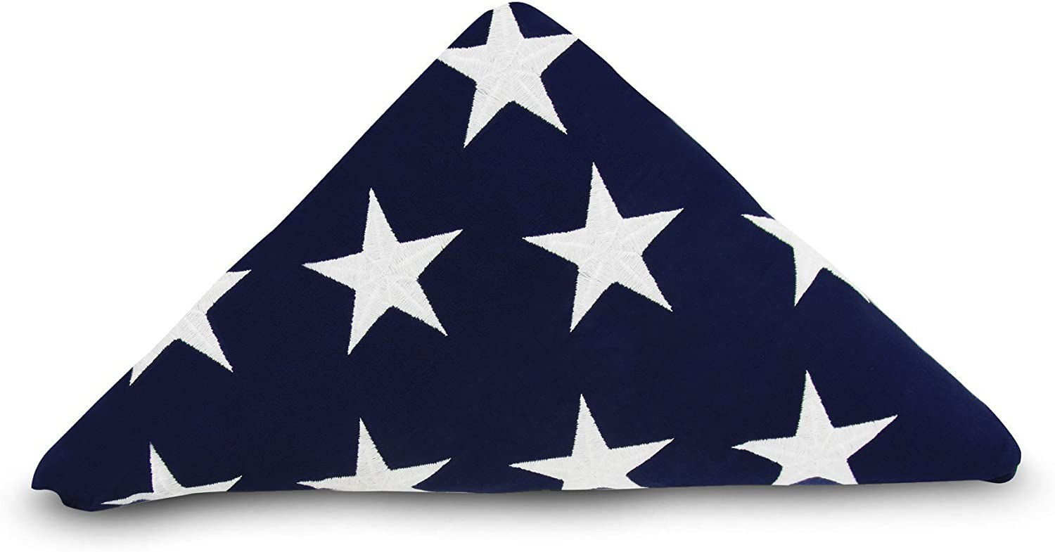 Pre Folded Memorial Flag American US Flag 5x9.5 Foot Heavy Duty Cotton For Veteran - Embroidered Stars and Sewn Stripes - 4 Rows of Lock Stitching - USA Flags with Brass Grommets comes pre folded