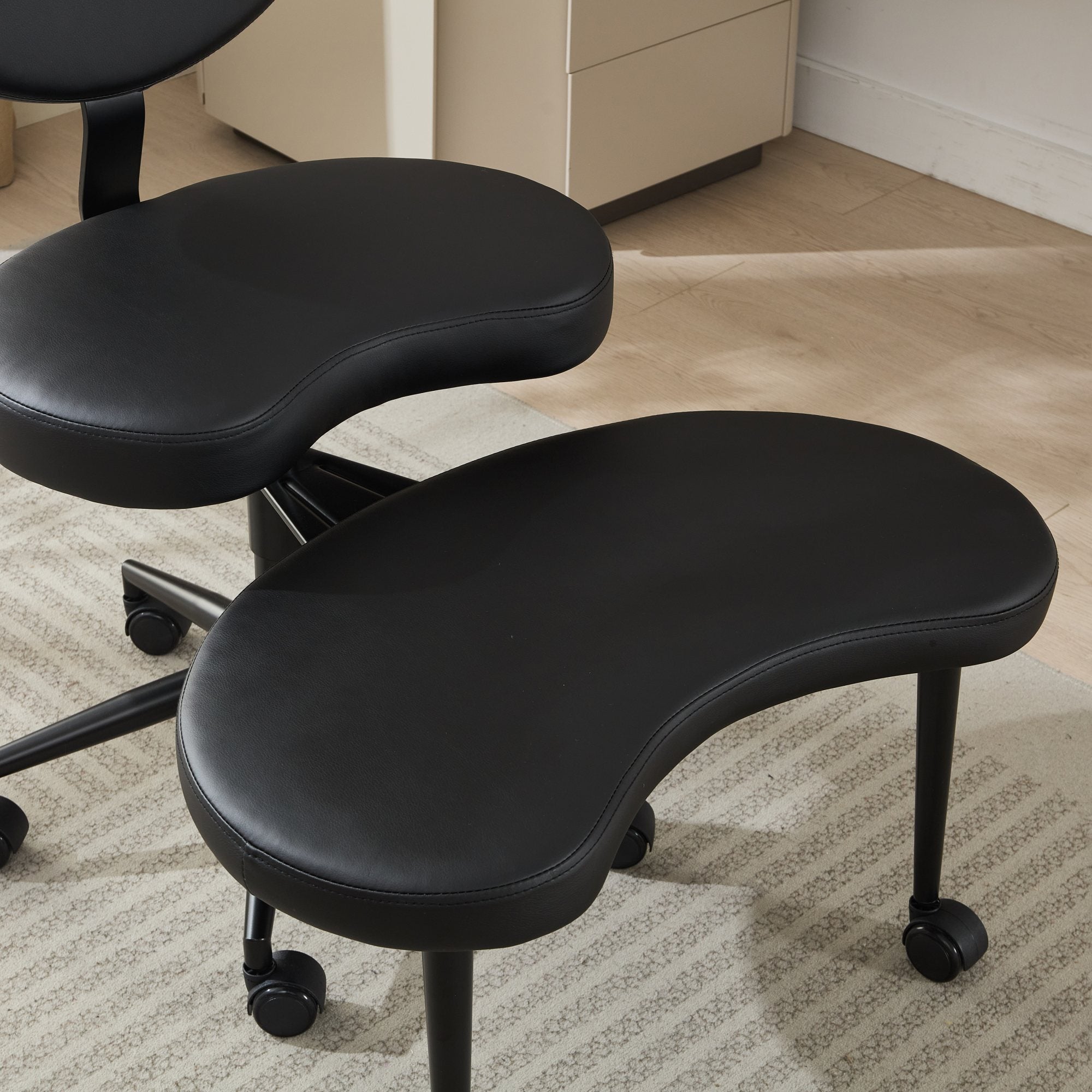 Meditation Chair Plus, Cross Legged Chair with Wheels, ADHD Chair, Criss Cross Desk Chair with Lumbar Support and Adjustable Stool, Flexible Design for Fidgety Sitters, Black PU