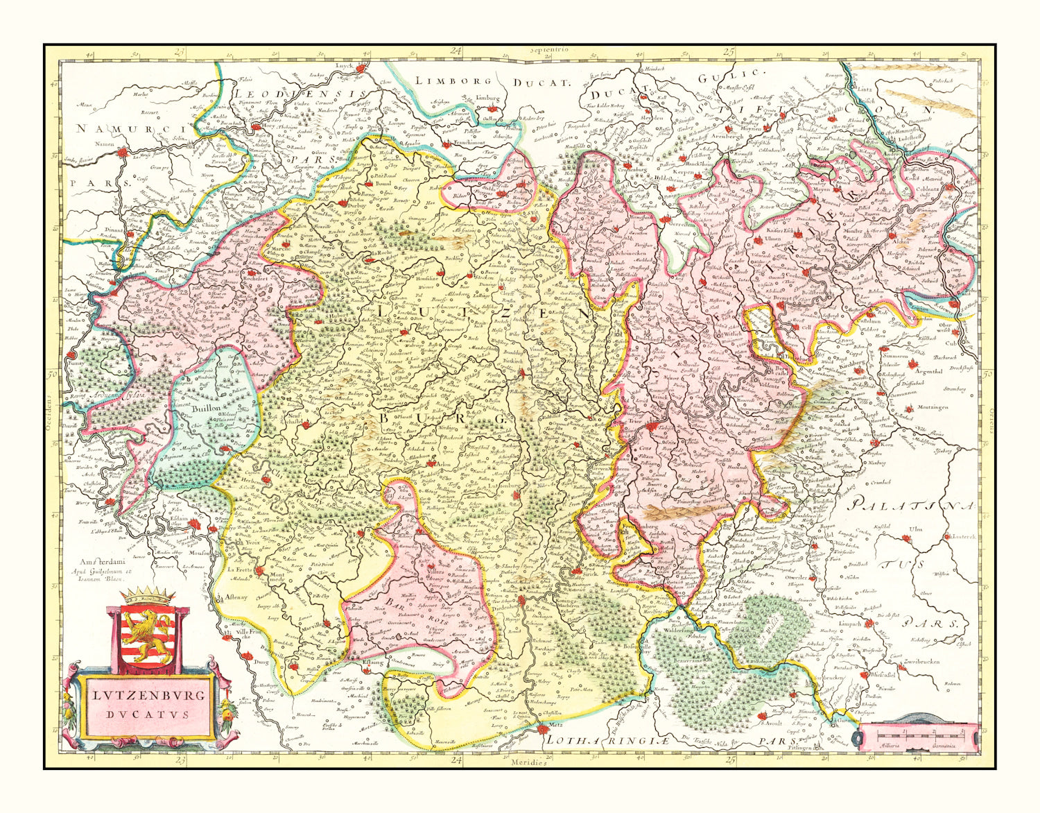 Vintage Map of Luxembourg, Belgium 1665