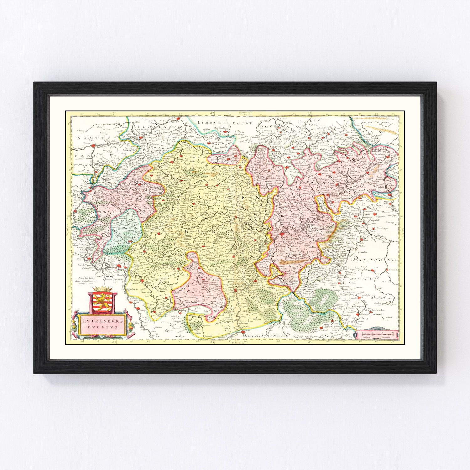 Vintage Map of Luxembourg, Belgium 1665