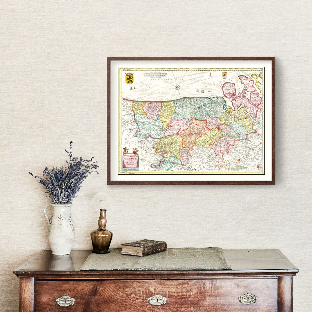 Vintage Map of Flanders & Zeeland Belgium 1665