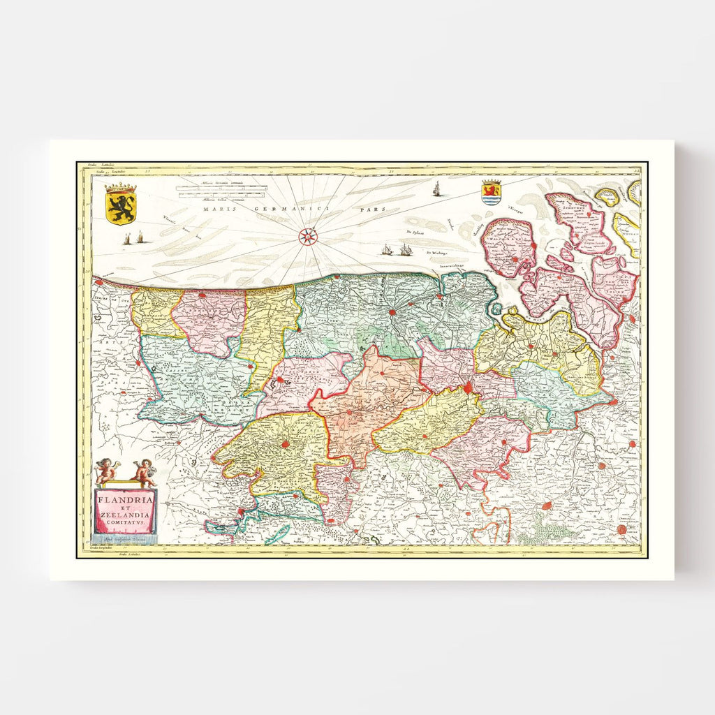 Vintage Map of Flanders & Zeeland Belgium 1665