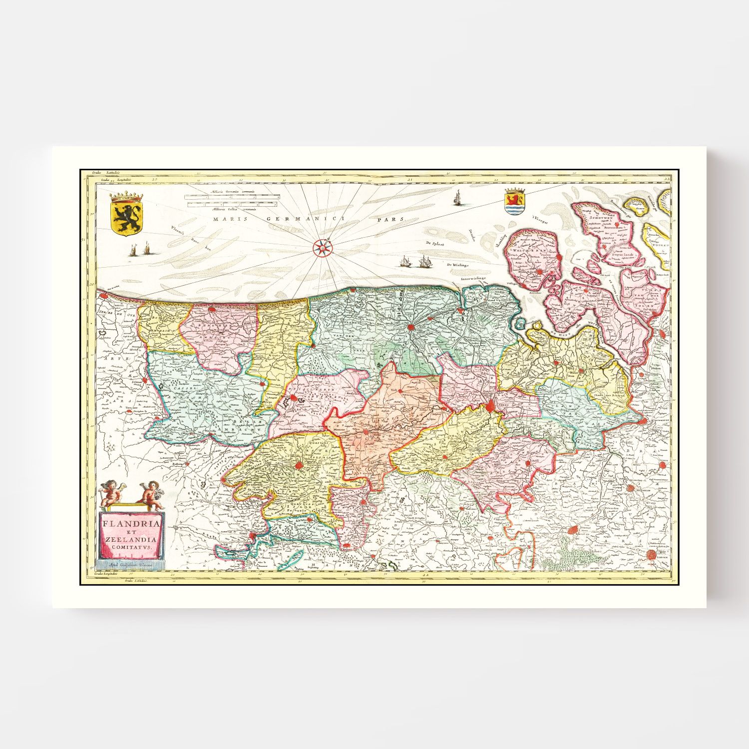 Vintage Map of Flanders & Zeeland Belgium 1665