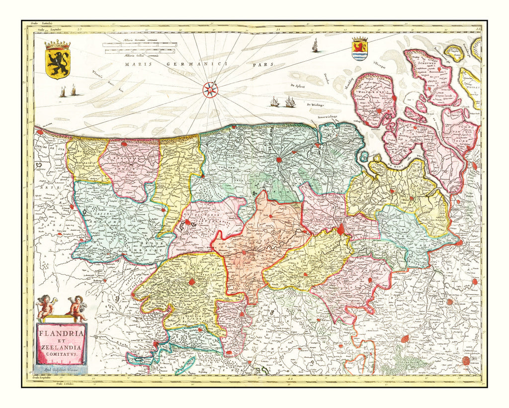 Vintage Map of Flanders & Zeeland Belgium 1665