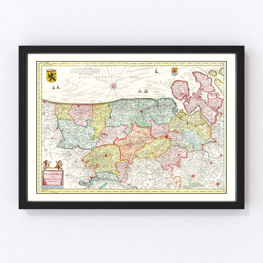 Vintage Map of Flanders & Zeeland Belgium 1665