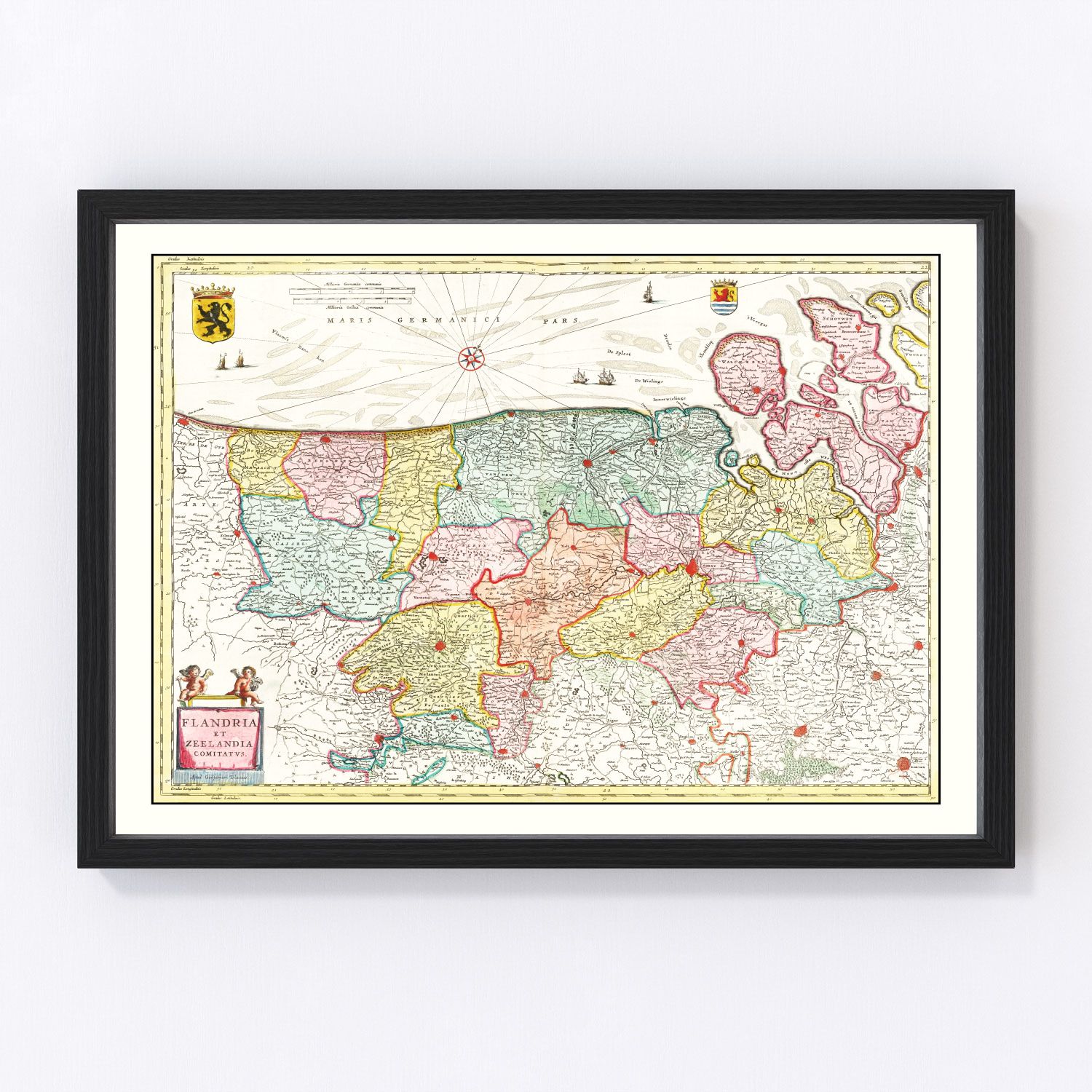 Vintage Map of Flanders & Zeeland Belgium 1665