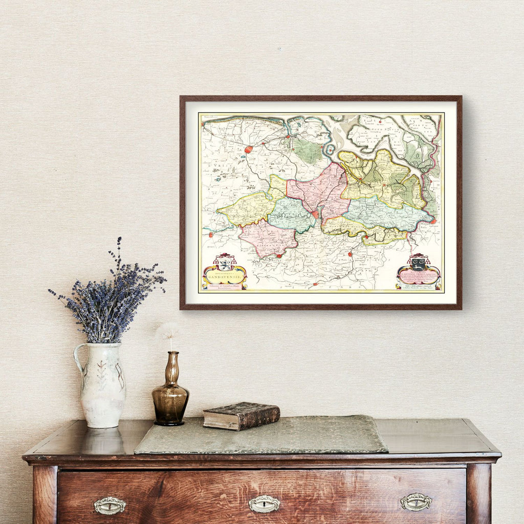 Vintage Map of the Ghent Area of Belgium 1665
