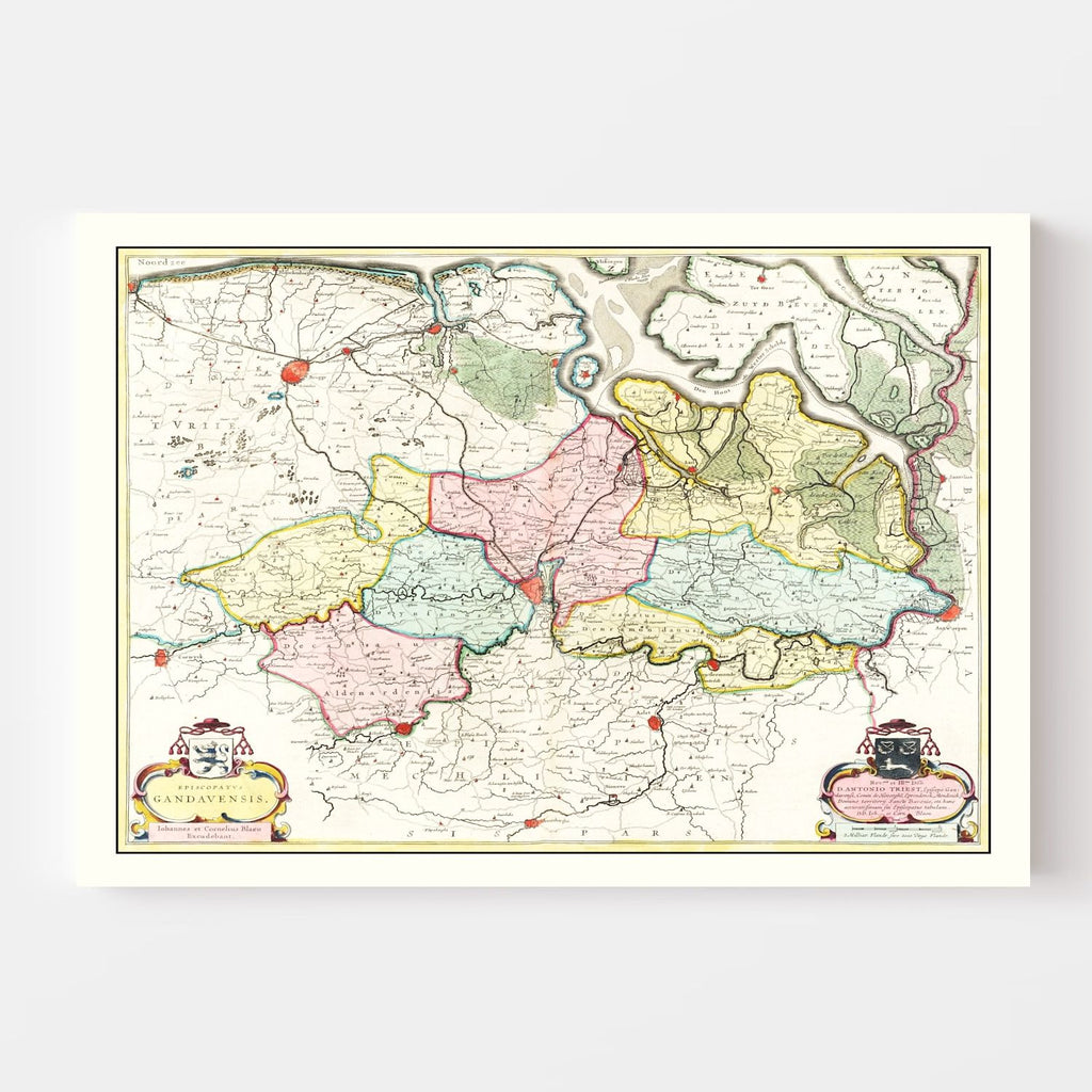 Vintage Map of the Ghent Area of Belgium 1665