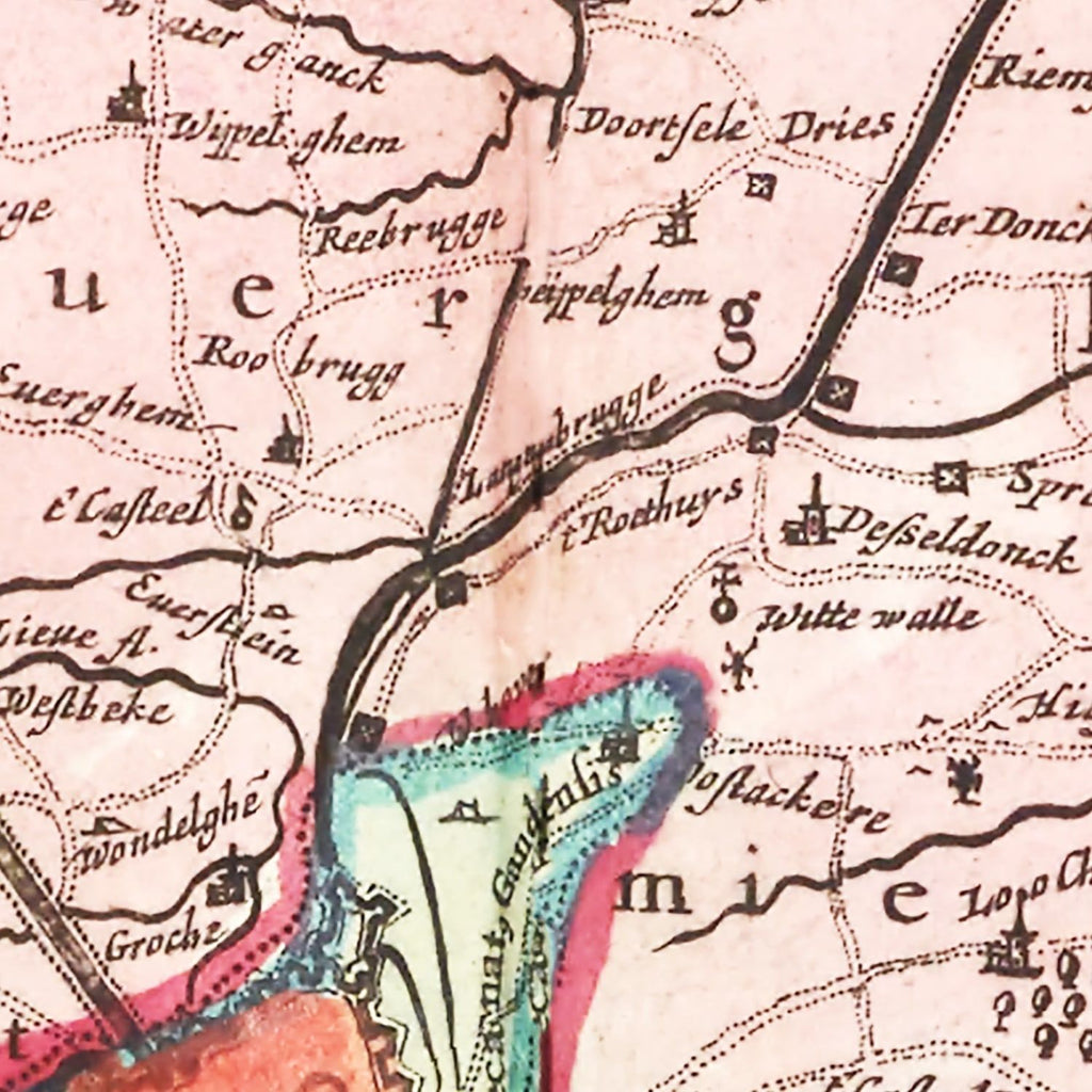 Vintage Map of the Ghent Area of Belgium 1665