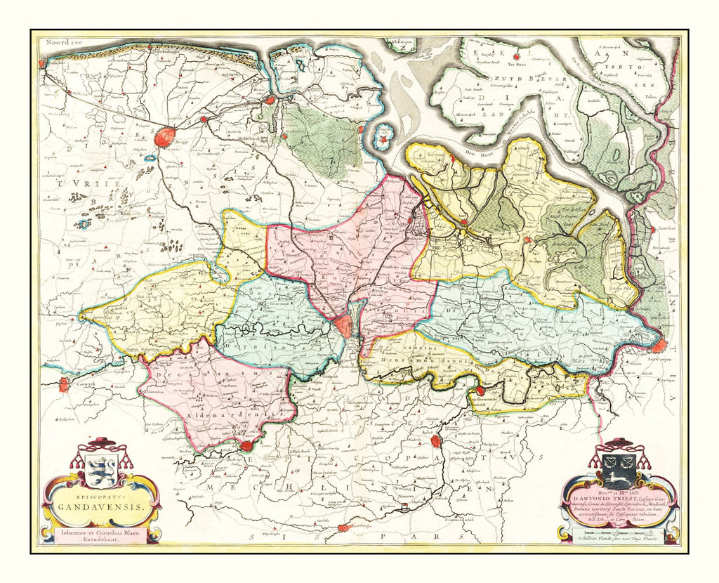 Vintage Map of the Ghent Area of Belgium 1665