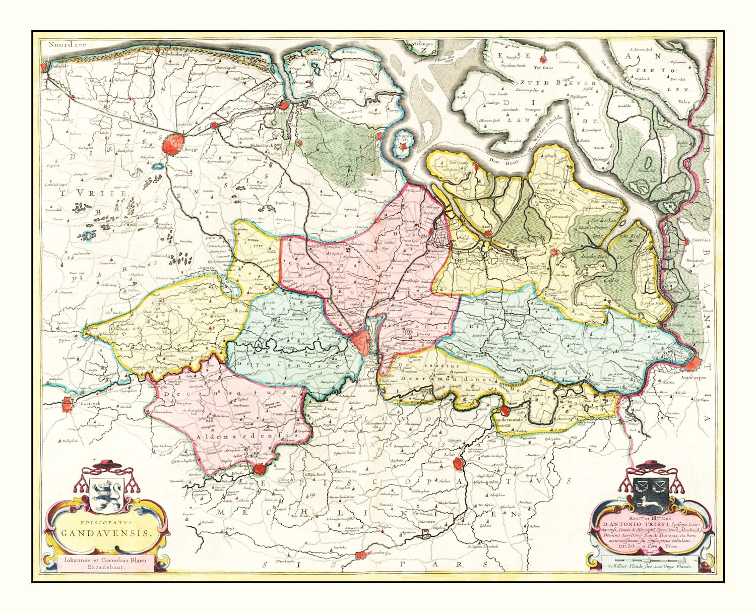 Vintage Map of the Ghent Area of Belgium 1665