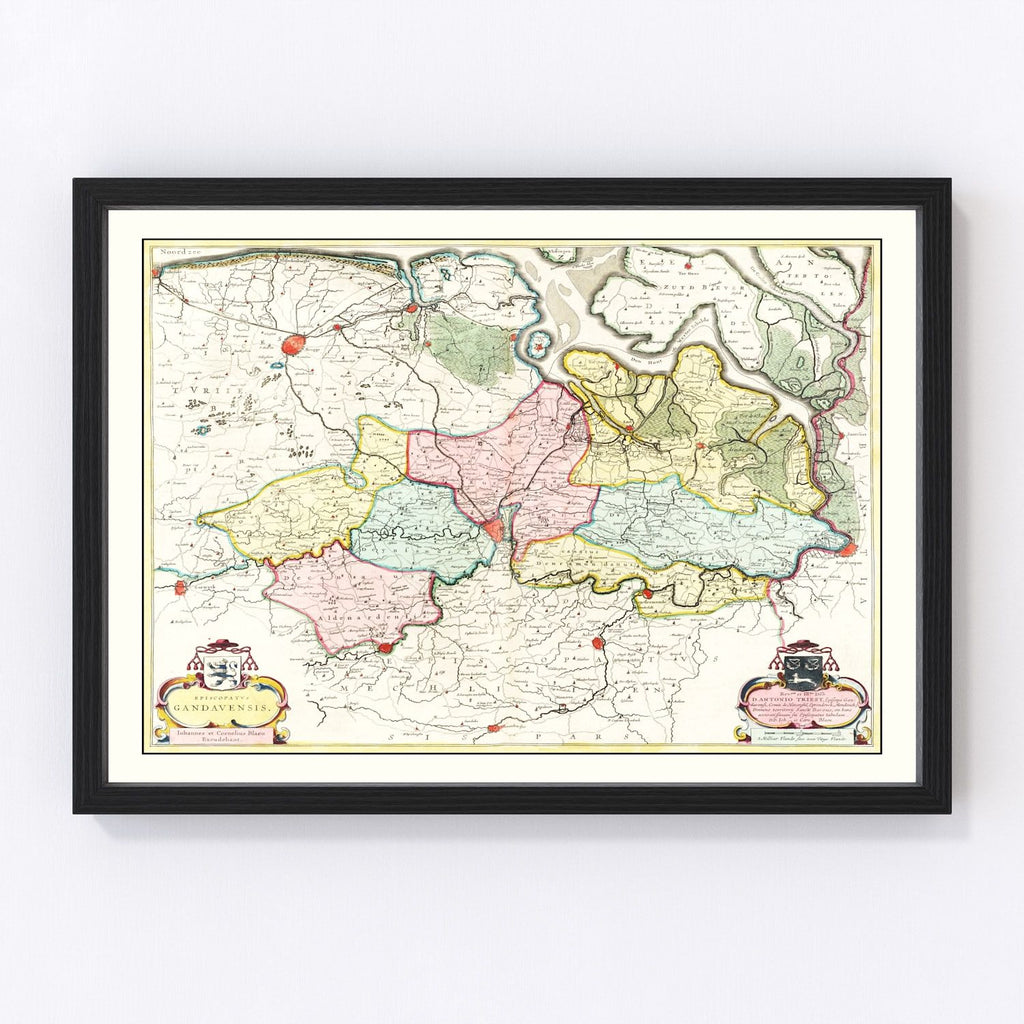 Vintage Map of the Ghent Area of Belgium 1665