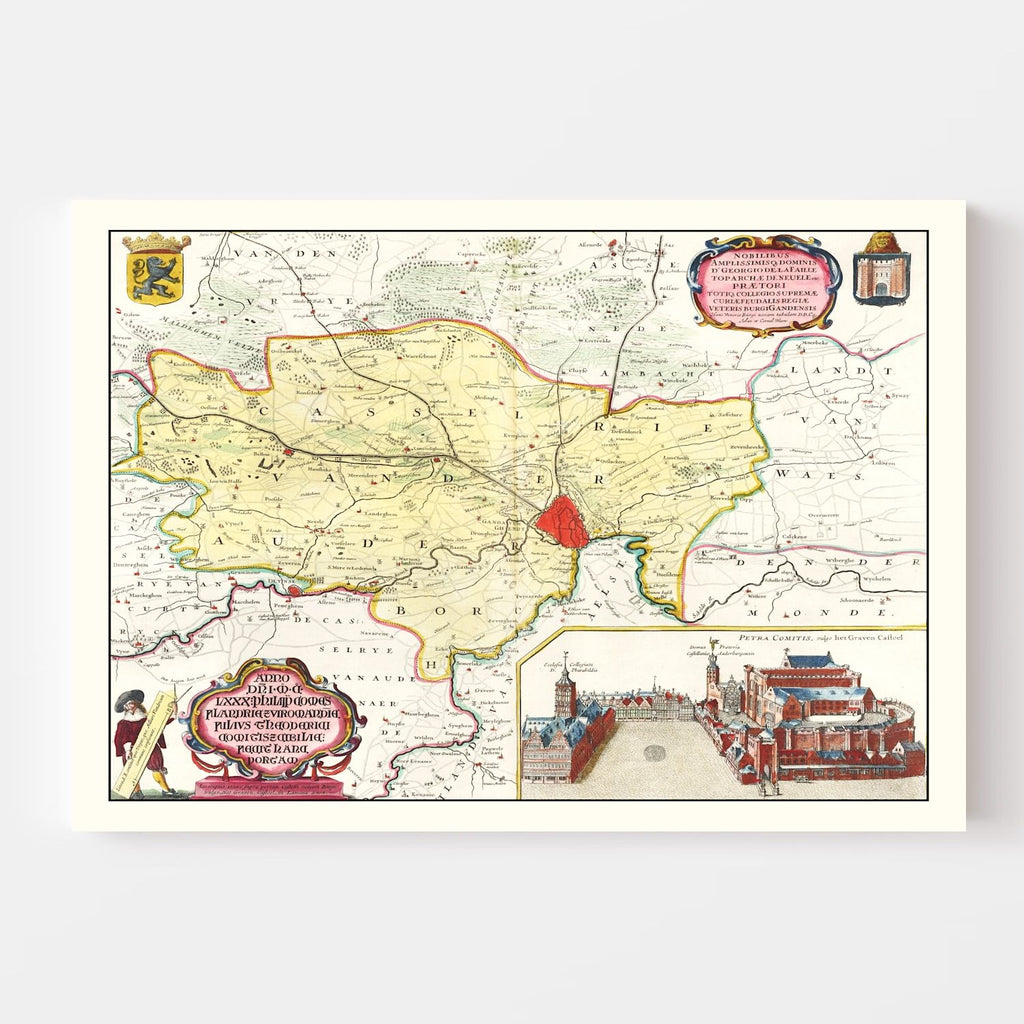 Vintage Map of Ghent, Belgium 1665