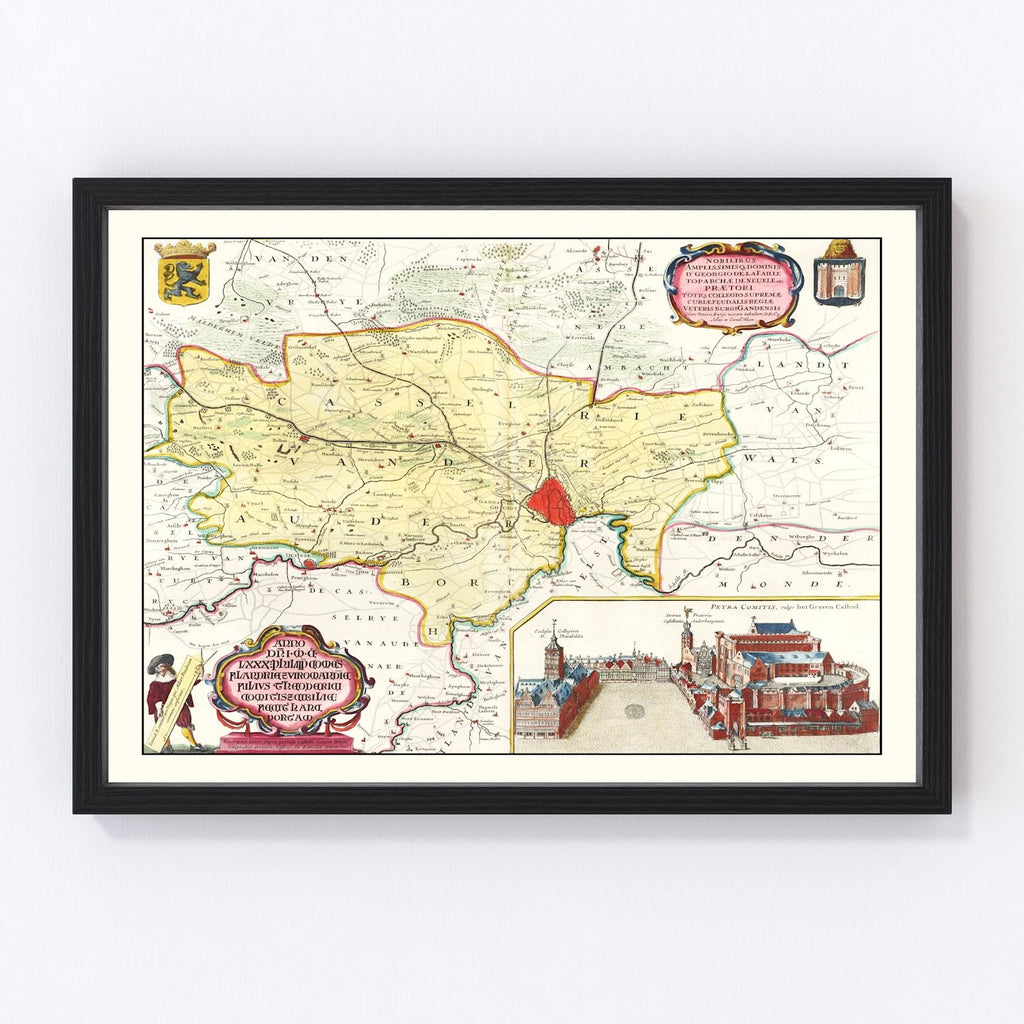 Vintage Map of Ghent, Belgium 1665