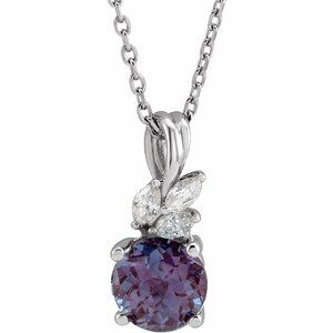 Sterling Silver Lab-Grown Alexandrite & 1/10 CTW Natural Diamond 16-18" Necklace