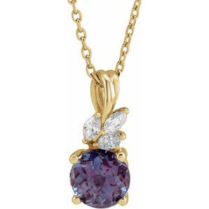 14K Yellow Gold Lab-Grown Alexandrite & 1/10 CTW Natural Diamond 16-18" Necklace