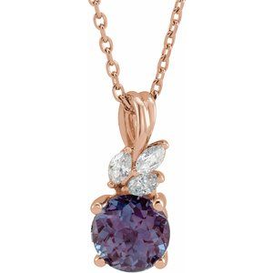 14K Rose Gold Lab-Grown Alexandrite & 1/10 CTW Natural Diamond 16-18" Necklace