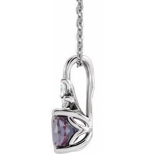 Sterling Silver Lab-Grown Alexandrite & 1/10 CTW Natural Diamond 16-18" Necklace