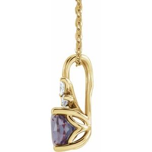14K Yellow Gold Lab-Grown Alexandrite & 1/10 CTW Natural Diamond 16-18" Necklace