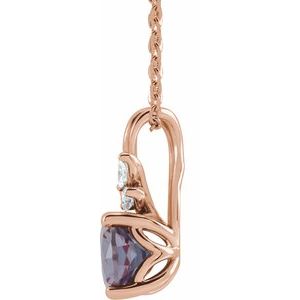 14K Rose Gold Lab-Grown Alexandrite & 1/10 CTW Natural Diamond 16-18" Necklace