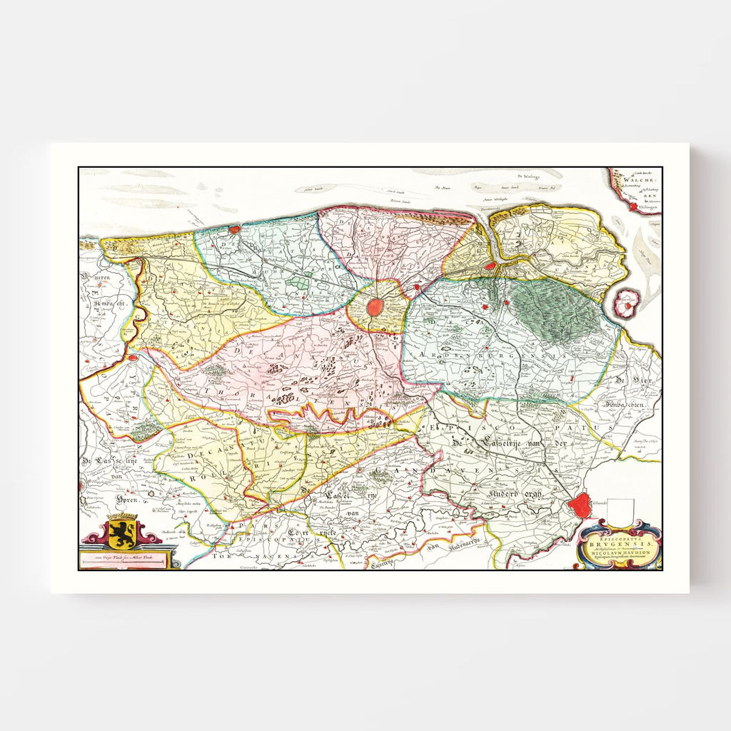 Vintage Map of Bruges & Ghent, Belgium 1665