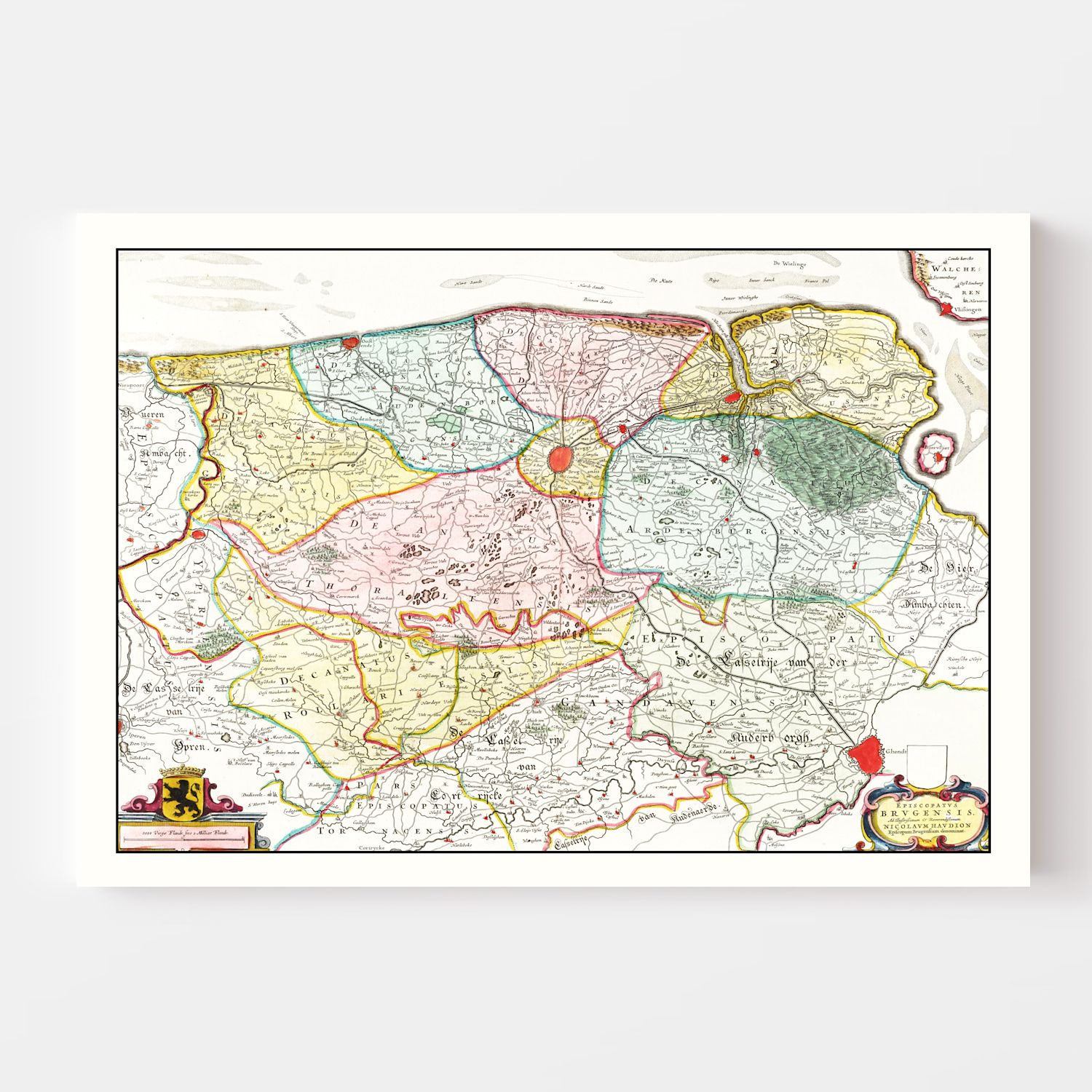 Vintage Map of Bruges & Ghent, Belgium 1665