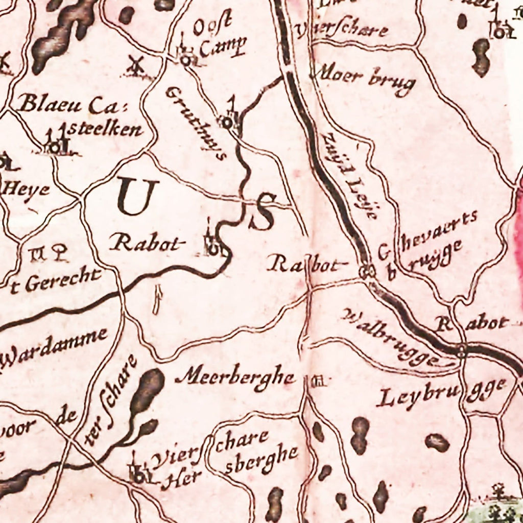 Vintage Map of Bruges & Ghent, Belgium 1665
