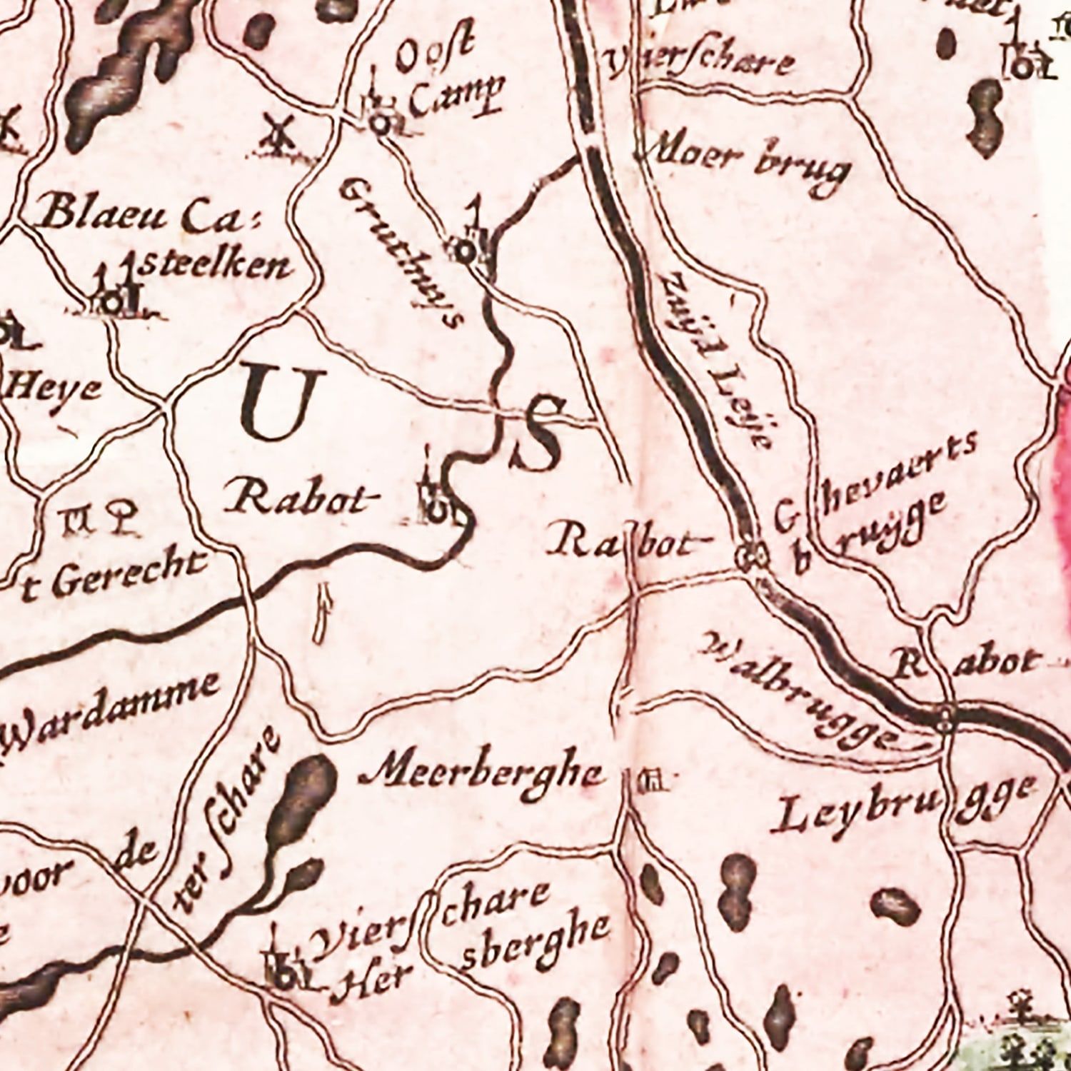 Vintage Map of Bruges & Ghent, Belgium 1665