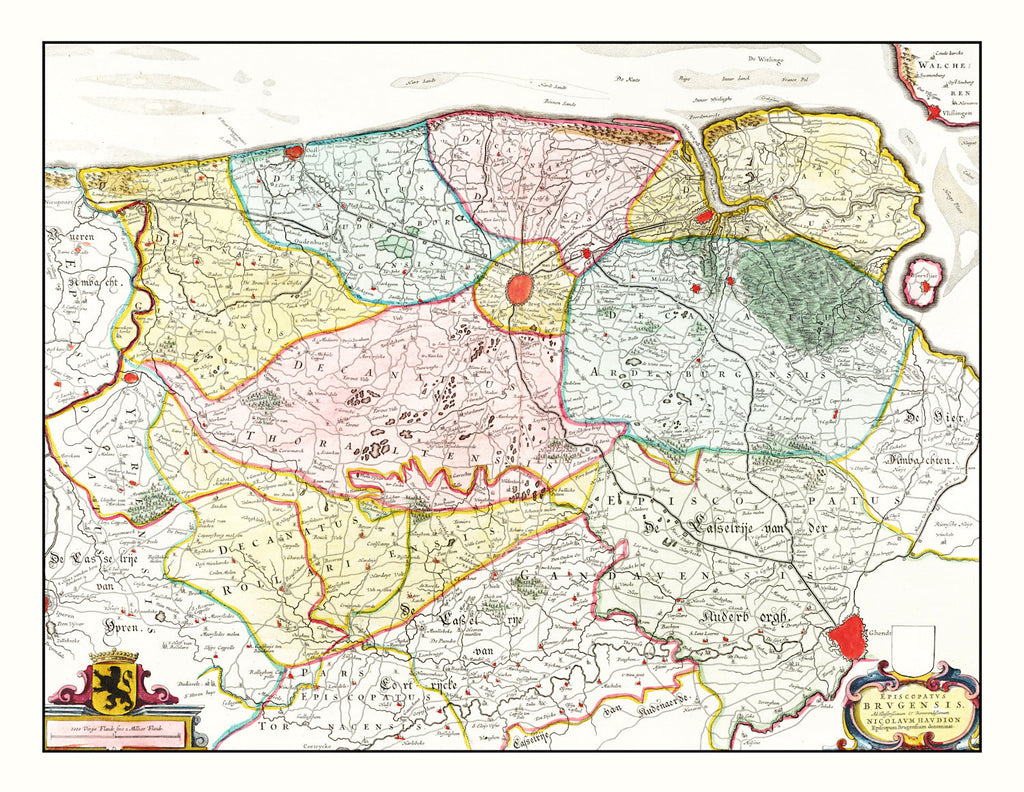 Vintage Map of Bruges & Ghent, Belgium 1665