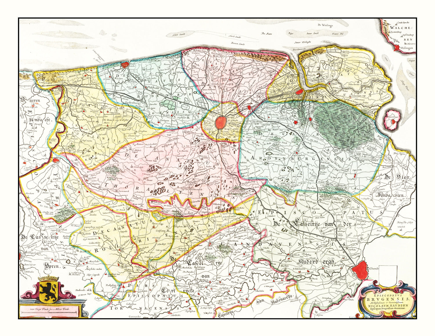 Vintage Map of Bruges & Ghent, Belgium 1665