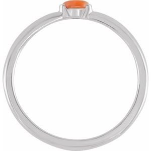 14K White Gold Natural Pink Coral Stackable Ring