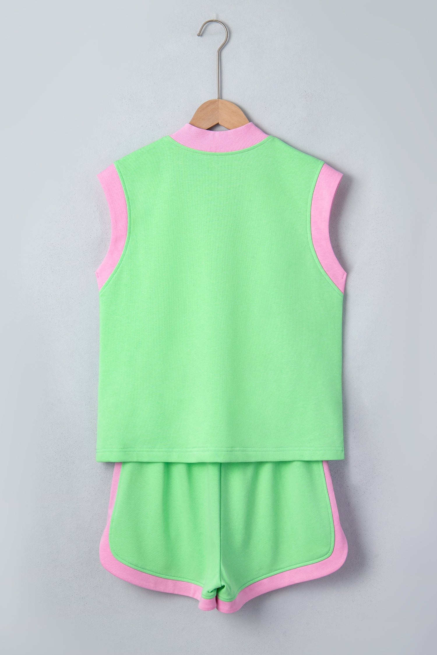 Colorblock Accent Half Zip Athleisure Top & Shorts Set