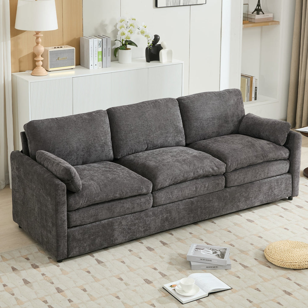 Cozy Upholstered Oversized 3-Seater Cloud Sofa with Double Cushion in Grey Chenille
