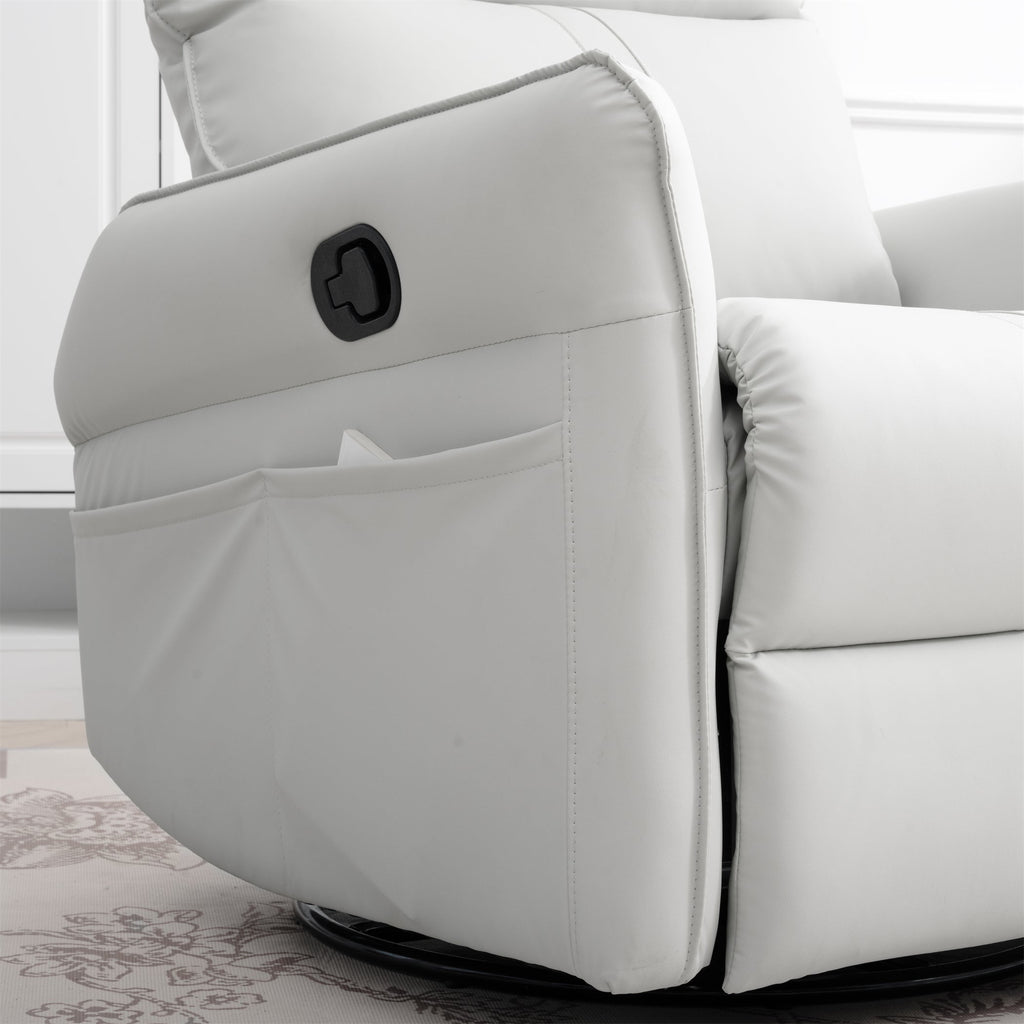 PU Rocking Recliner Chair, 360° Swivel Nursery Rocking Chair, Glider Chair, Modern Small Rocking Swivel Recliner Chair, Home Theater Seating, Side Pocket (Light Gray+360° Swivel)