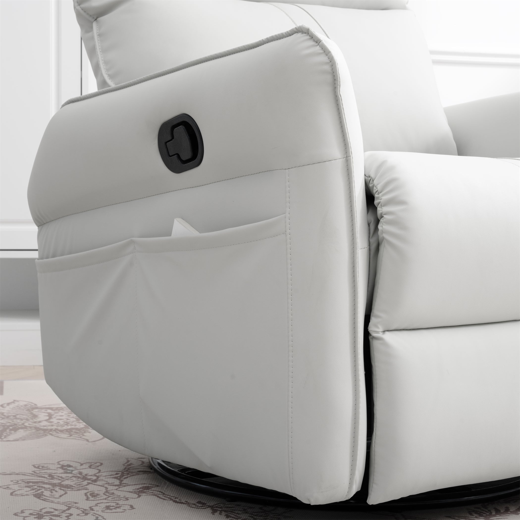 PU Rocking Recliner Chair, 360° Swivel Nursery Rocking Chair, Glider Chair, Modern Small Rocking Swivel Recliner Chair, Home Theater Seating, Side Pocket (Light Gray+360° Swivel)