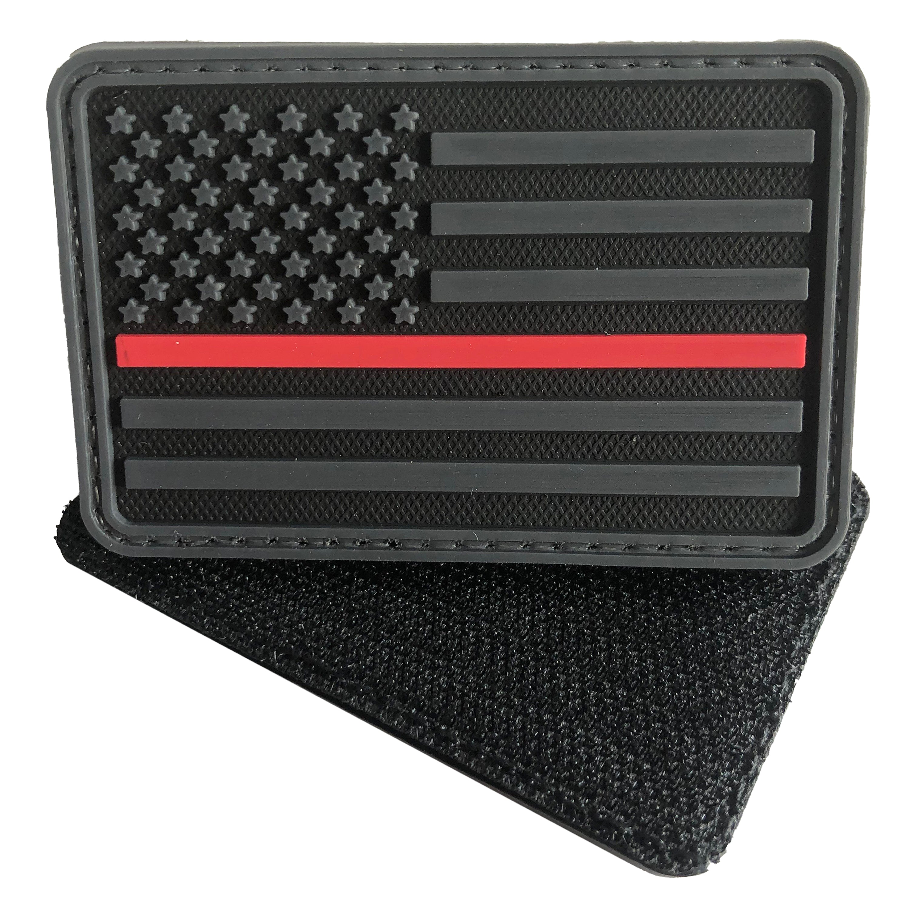 3D US Flag Forward PVC Patch Black and Thin Red Line - Short