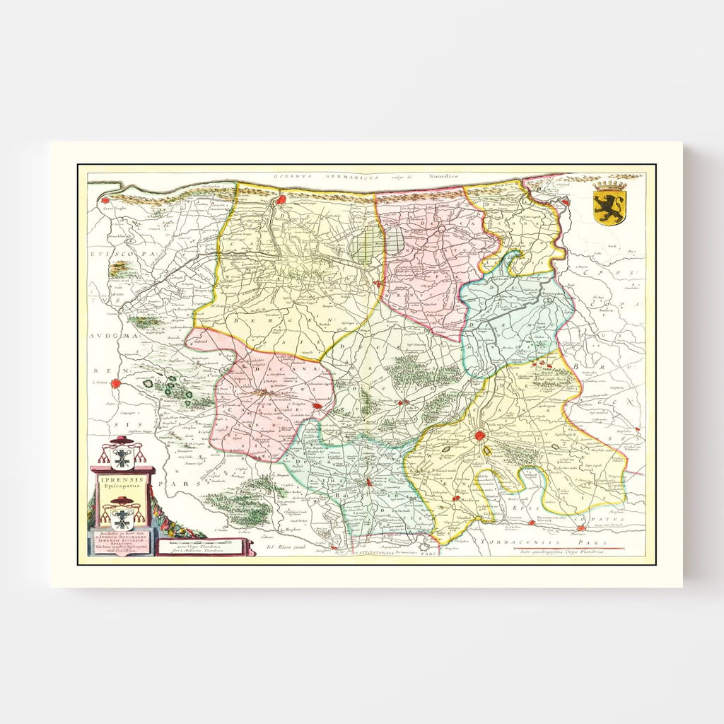 Vintage Map of Ypres, Belgium 1665