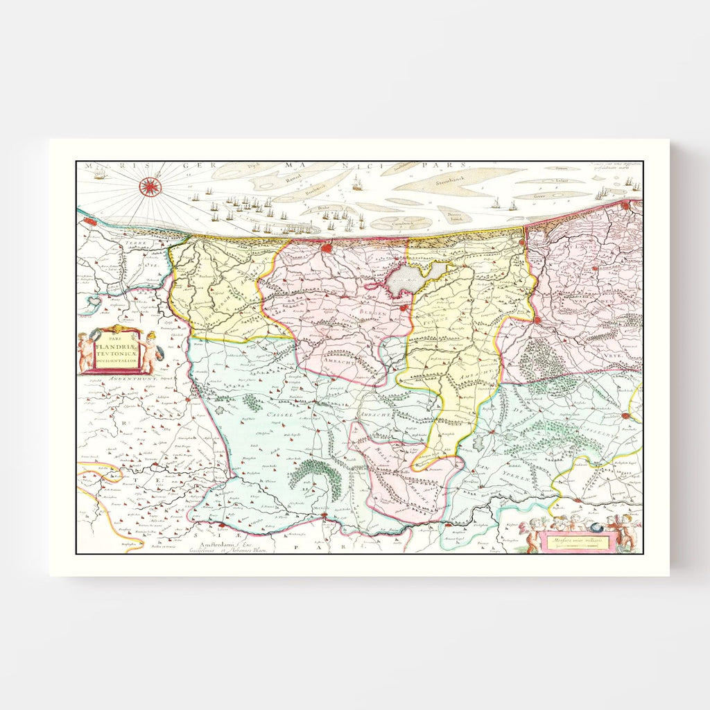 Vintage Map of Western Flanders, Belgium 1665