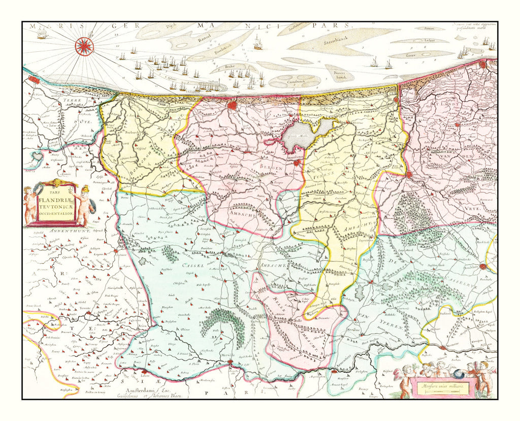 Vintage Map of Western Flanders, Belgium 1665