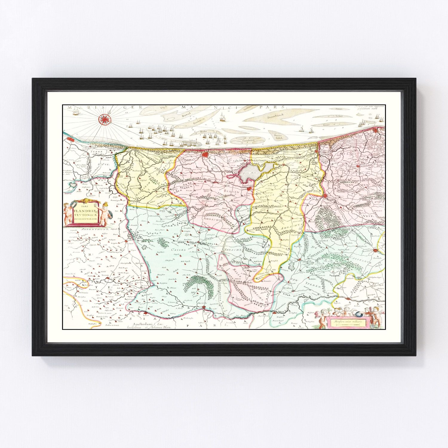 Vintage Map of Western Flanders, Belgium 1665