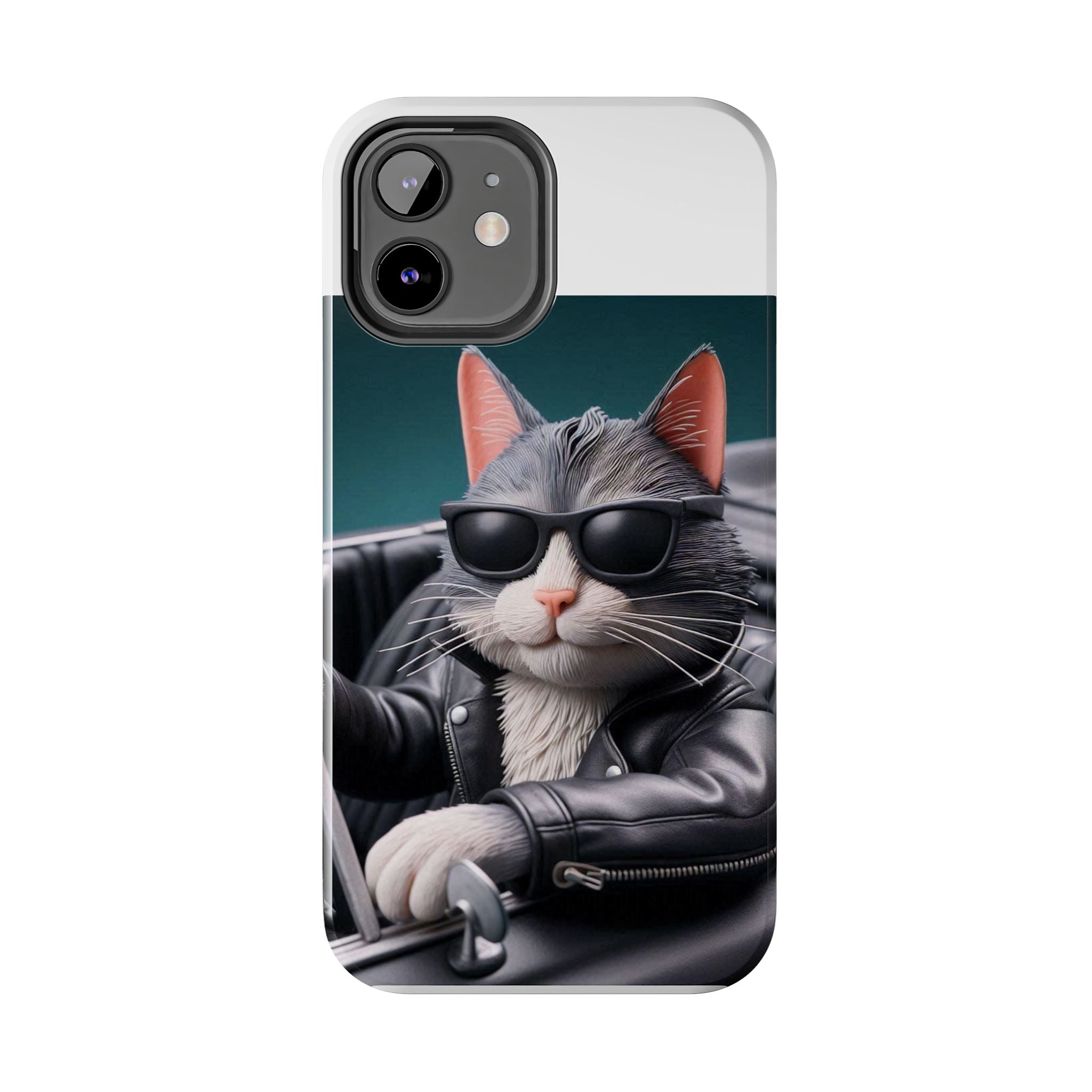Cool Cat in Leather Jacket Driving Car Mobile Phone Case