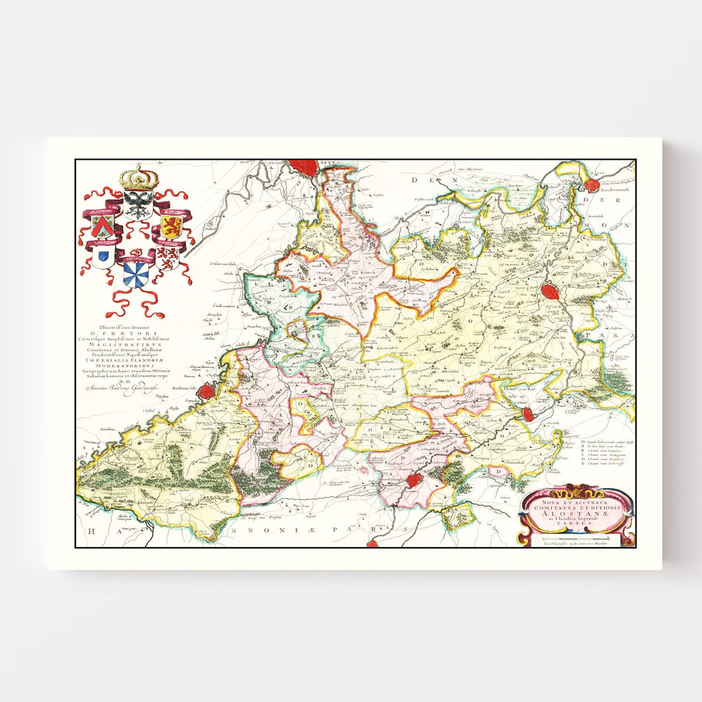 Vintage Map of Ghent Region, Belgium 1665