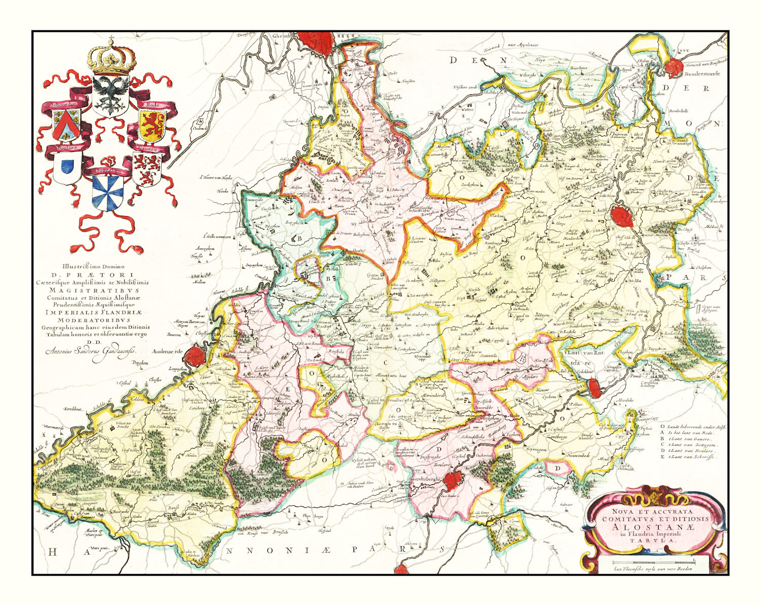 Vintage Map of Ghent Region, Belgium 1665