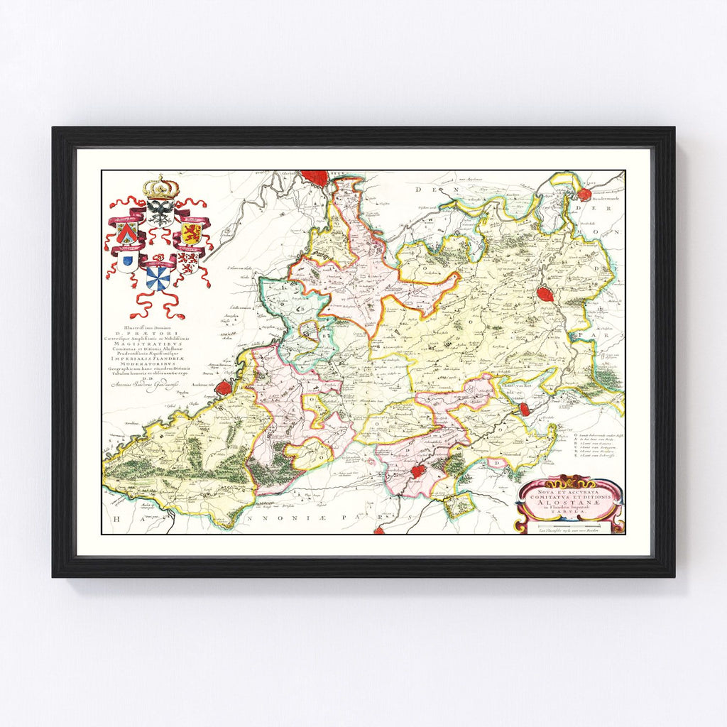 Vintage Map of Ghent Region, Belgium 1665